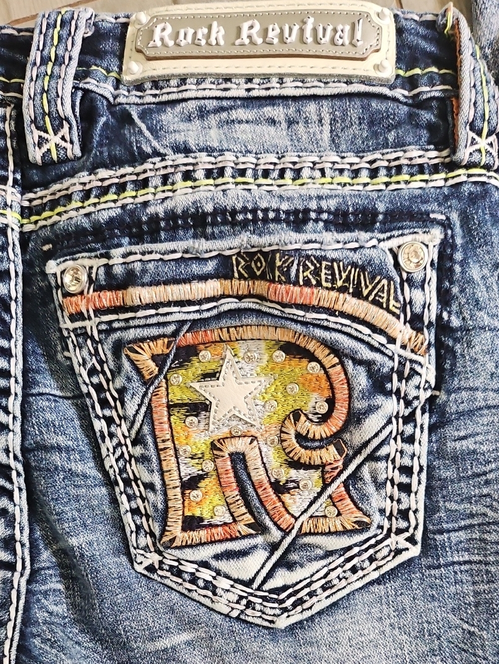 Rock Revival Women's Boot Cut Jeans - Blue with Multicolor Embroidery